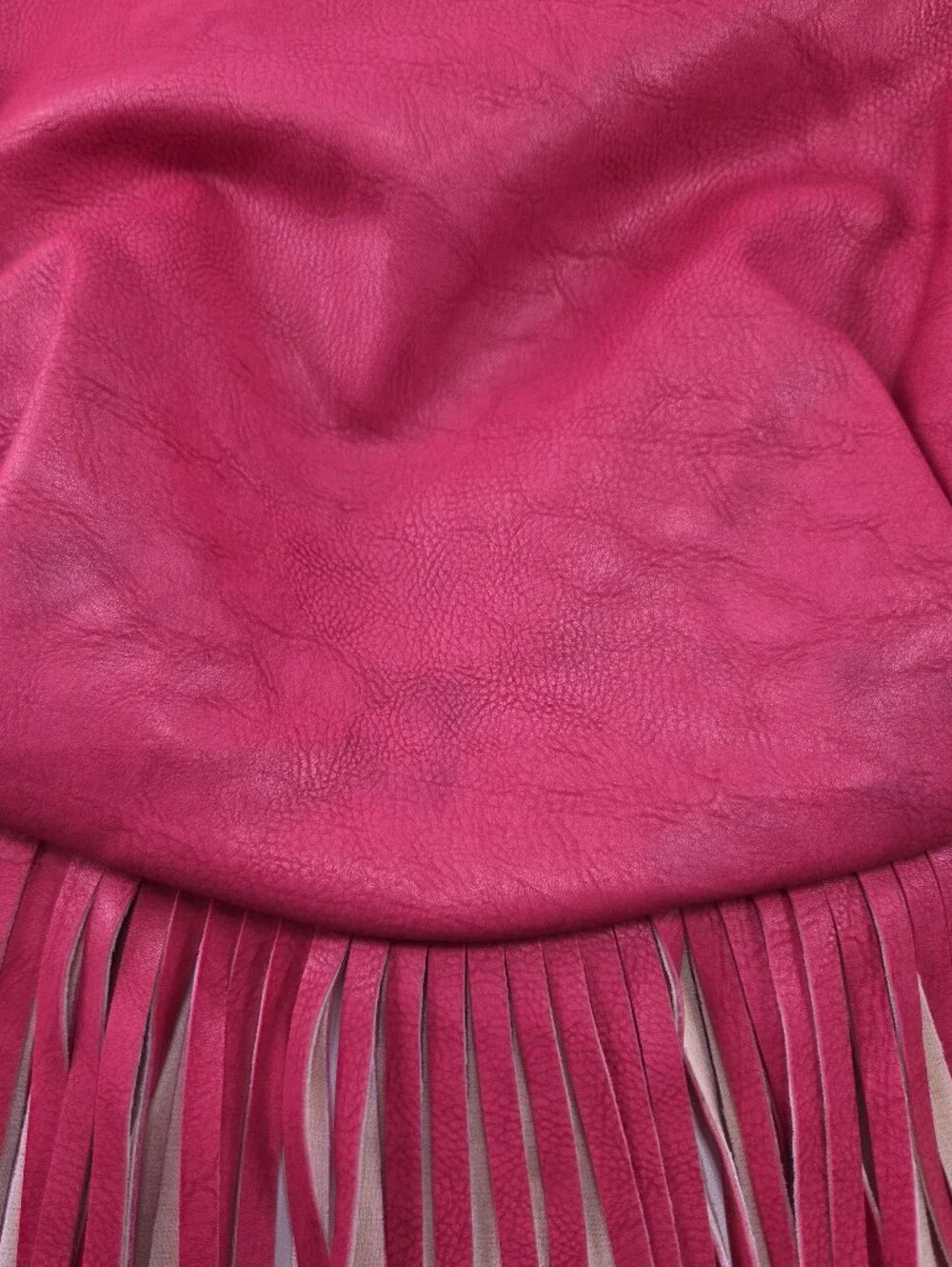 Yoki Hot Pink Fringe Faux Leather Boho Hobo Bag